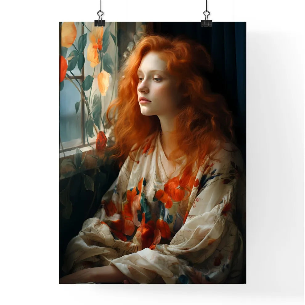 A Poster of woman with red hair sitting - A  Poster