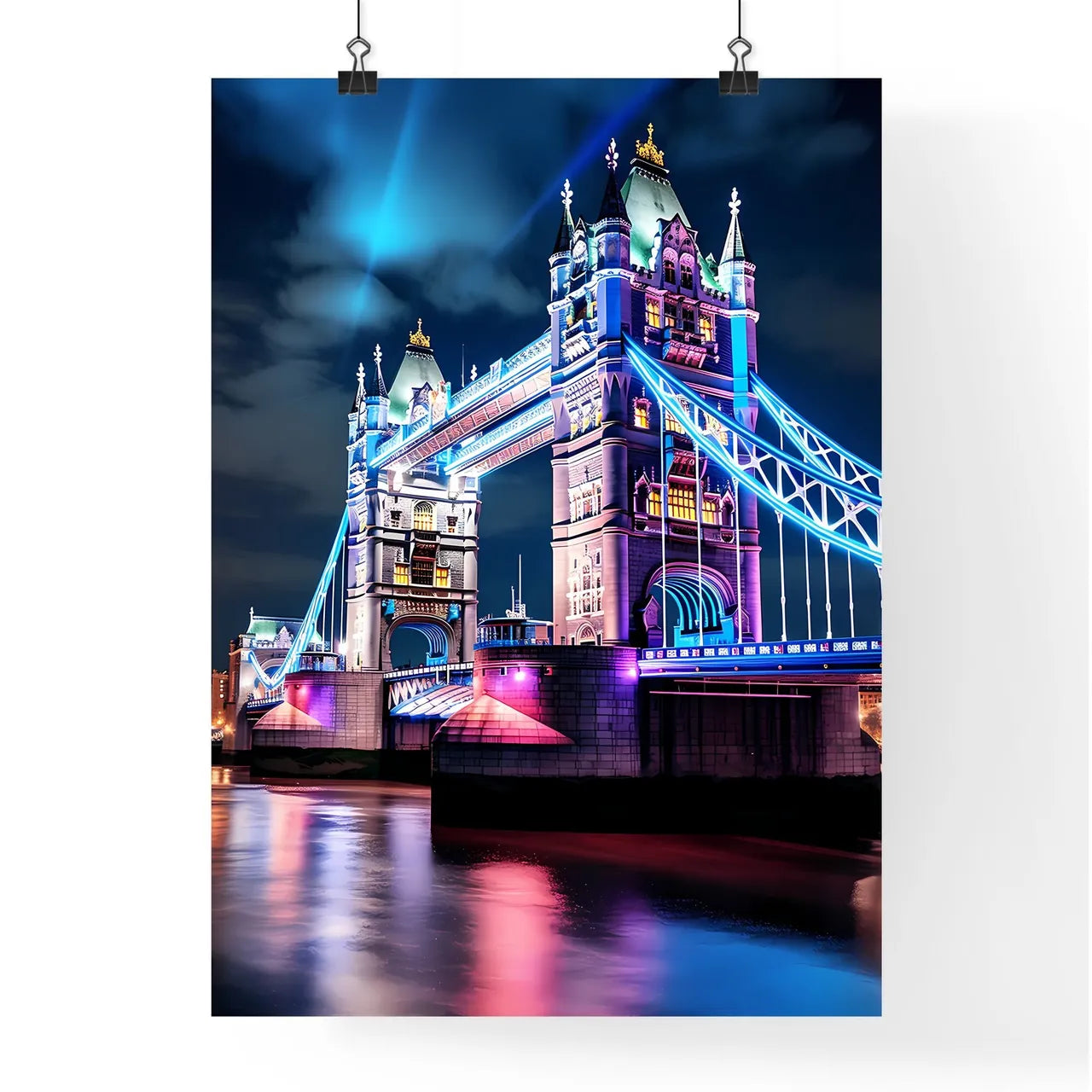 A Poster of Tower Bridge - A Bridge With Lights On It Poster