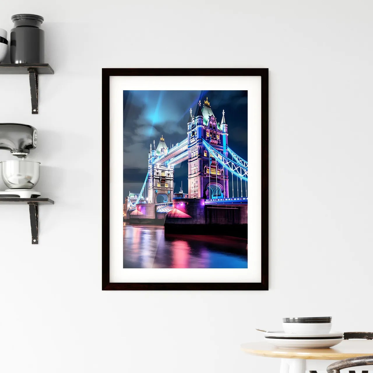 A Poster of Tower Bridge - A Bridge With Lights On It Custom Print