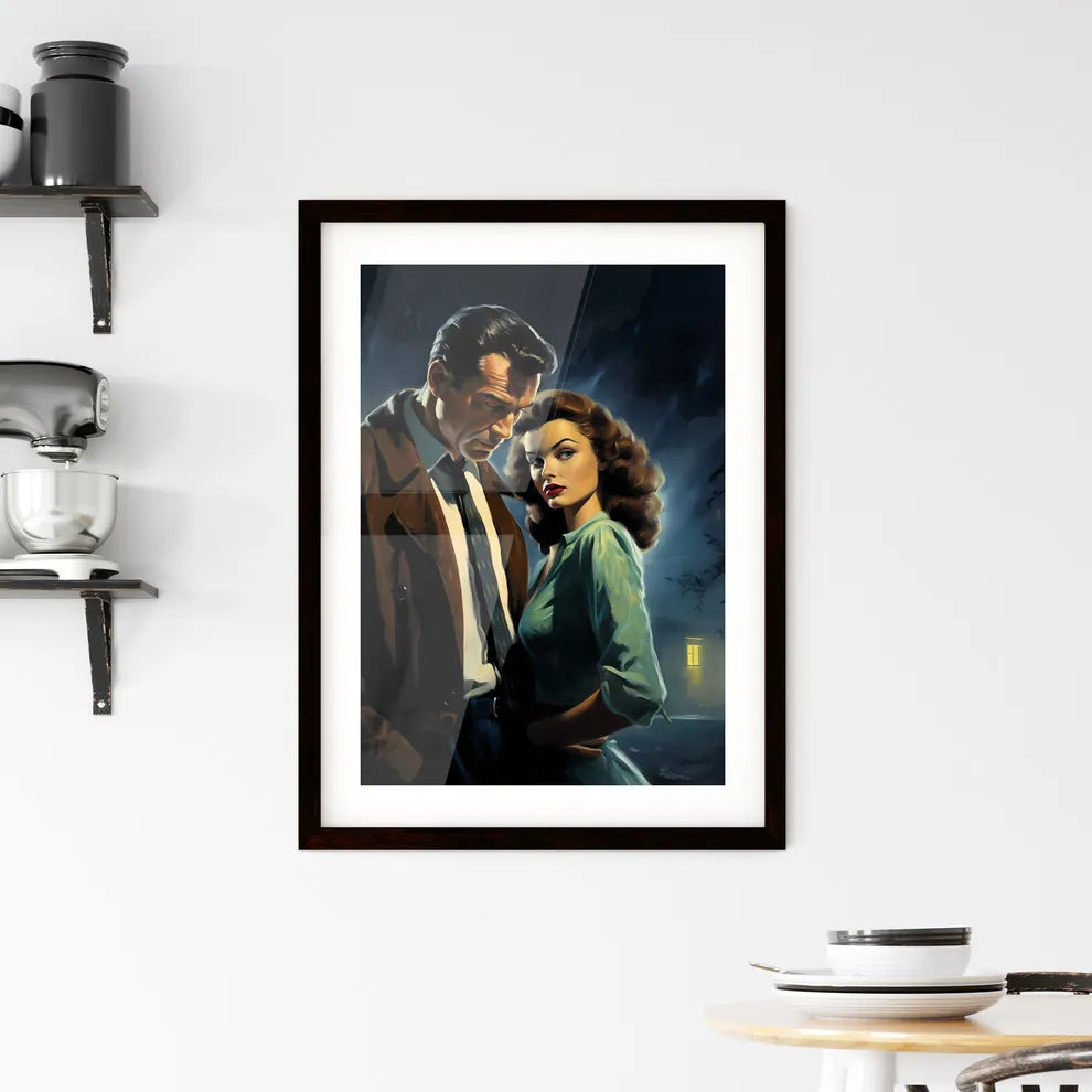 A Poster of 1940s pulp-noir style - A Man An Framed Print
