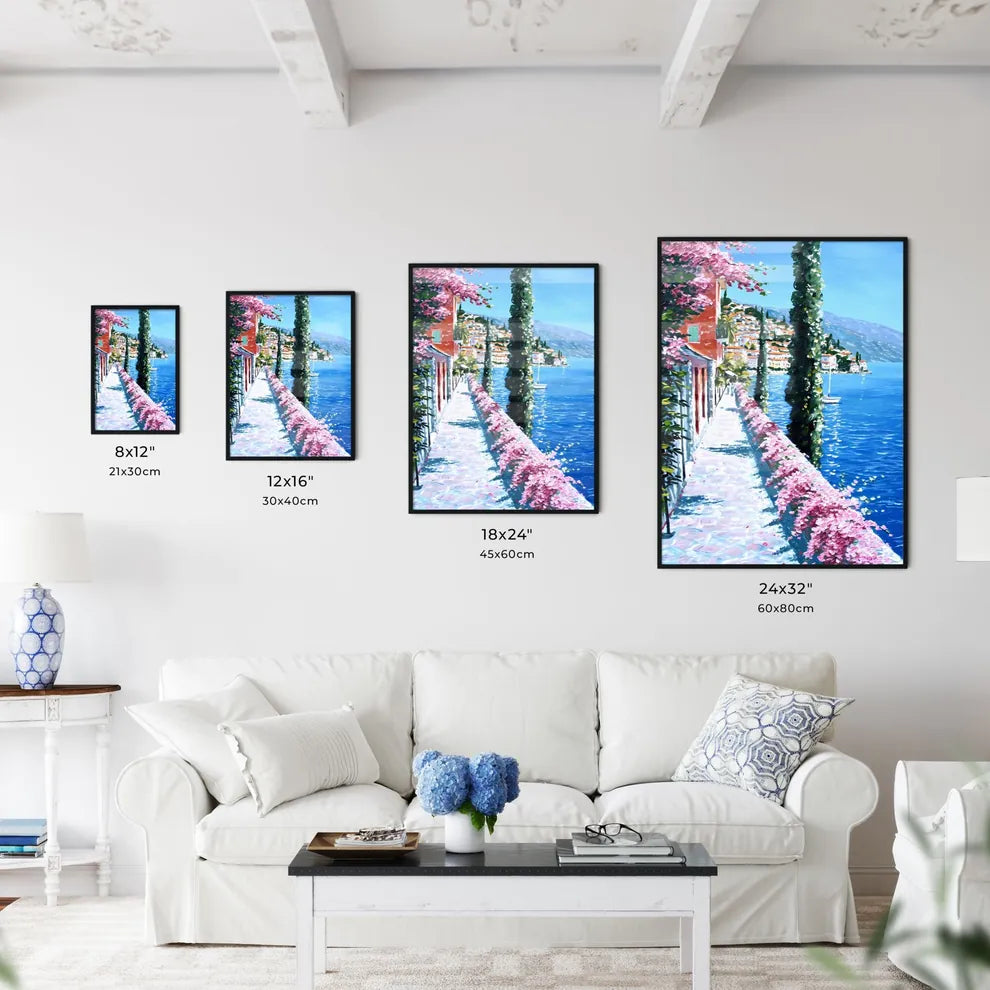 A Poster of impressionistic landscape in Southern France - A Wall With Trees And Flowers On It By A Body Of Water Size Chart