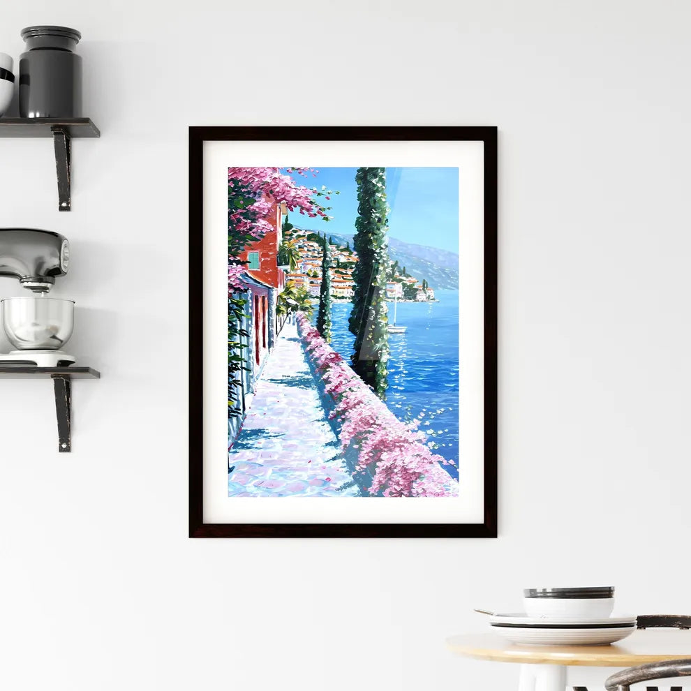 A Poster of impressionistic landscape in Southern France - A Wall With Trees And Flowers On It By A Body Of Water Custom Print