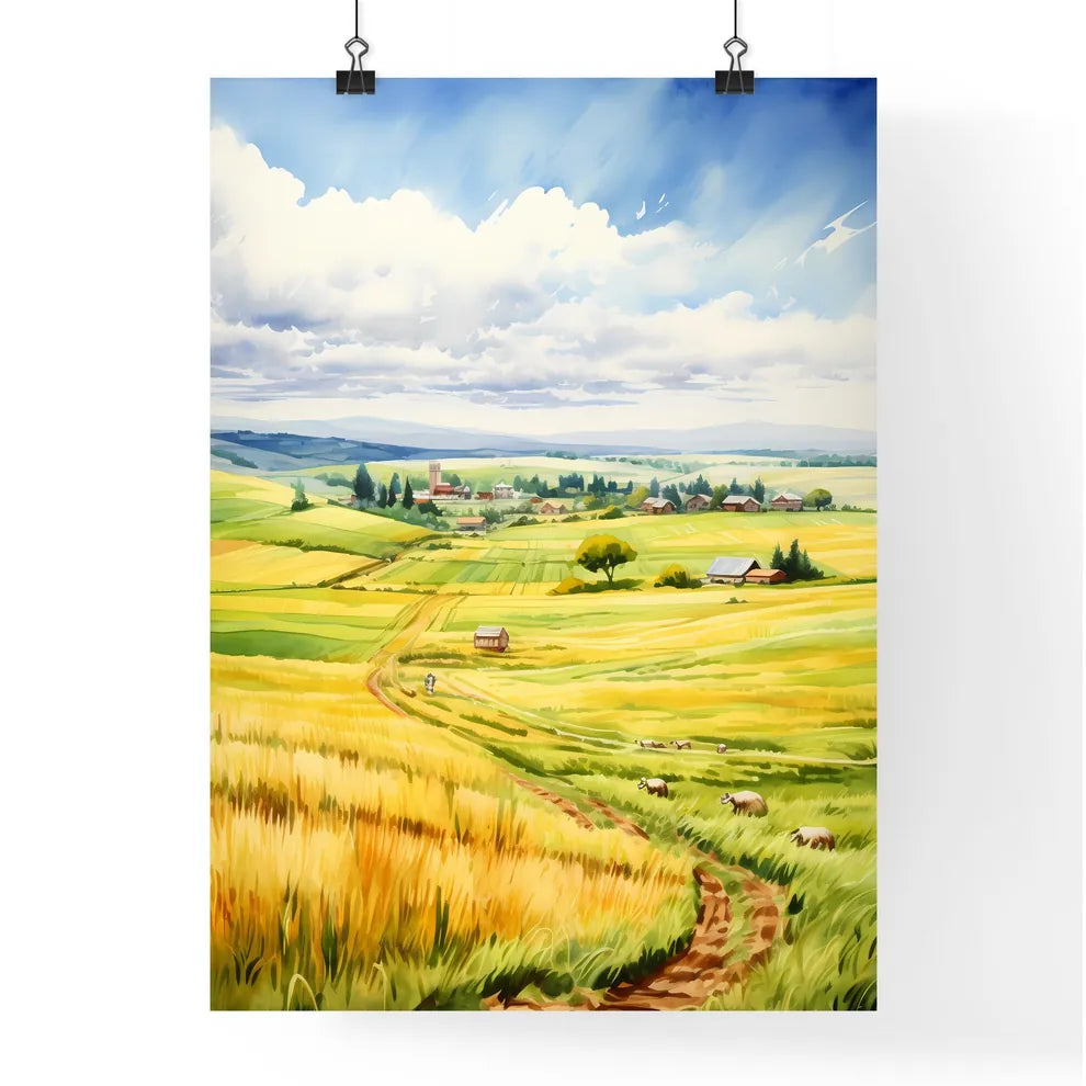 A Poster of A watercolor painting of a farml Poster