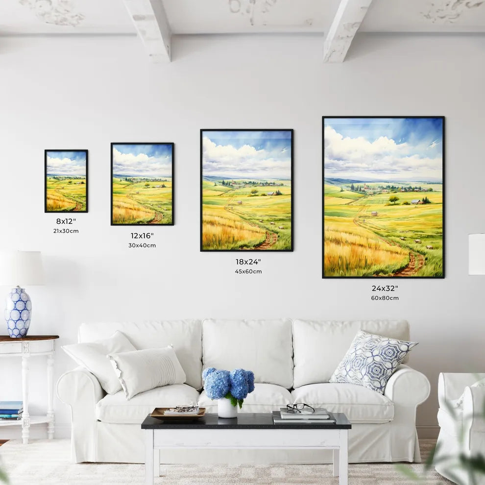 A Poster of A watercolor painting of a farml - Kitchen Hangings