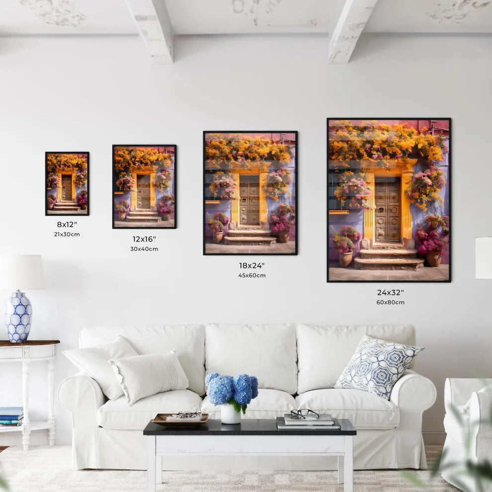 A Poster of San miguel vibrant color combinations - A Door With Flowers On It Size Chart