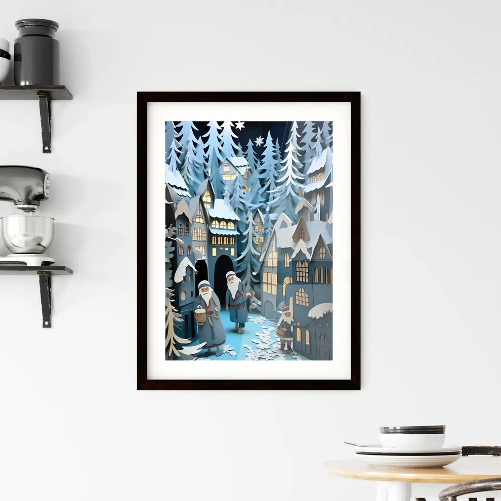 A Poster of paper art paper cut animation - A Paper Cut Out Of A Paper Village Custom Print