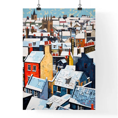 A Poster of snowy urban roofs of london - A Group Of Buildings Covered In Snow