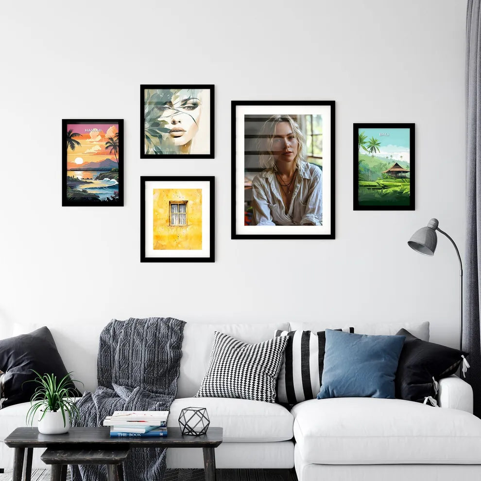 A Poster of A well-lit room with neutral-colored walls - A Woman With Blonde Hair Wearing A White Shirt Default Title