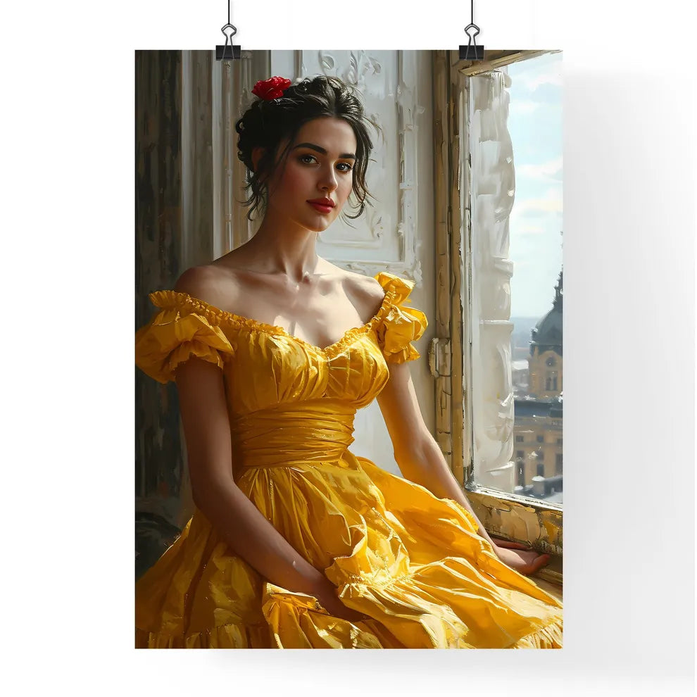 A Poster of painting of woman sitting by the Poster