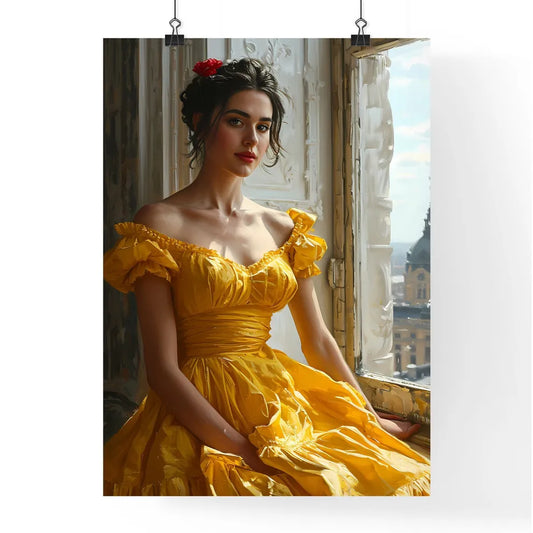 A Poster of painting of woman sitting by the Poster