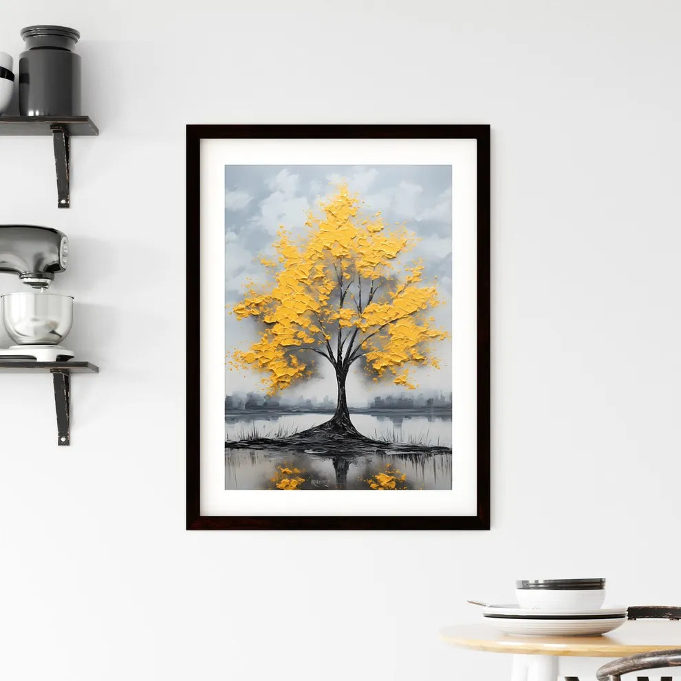 A Poster of a painting of a yellow tree - A  Framed Print