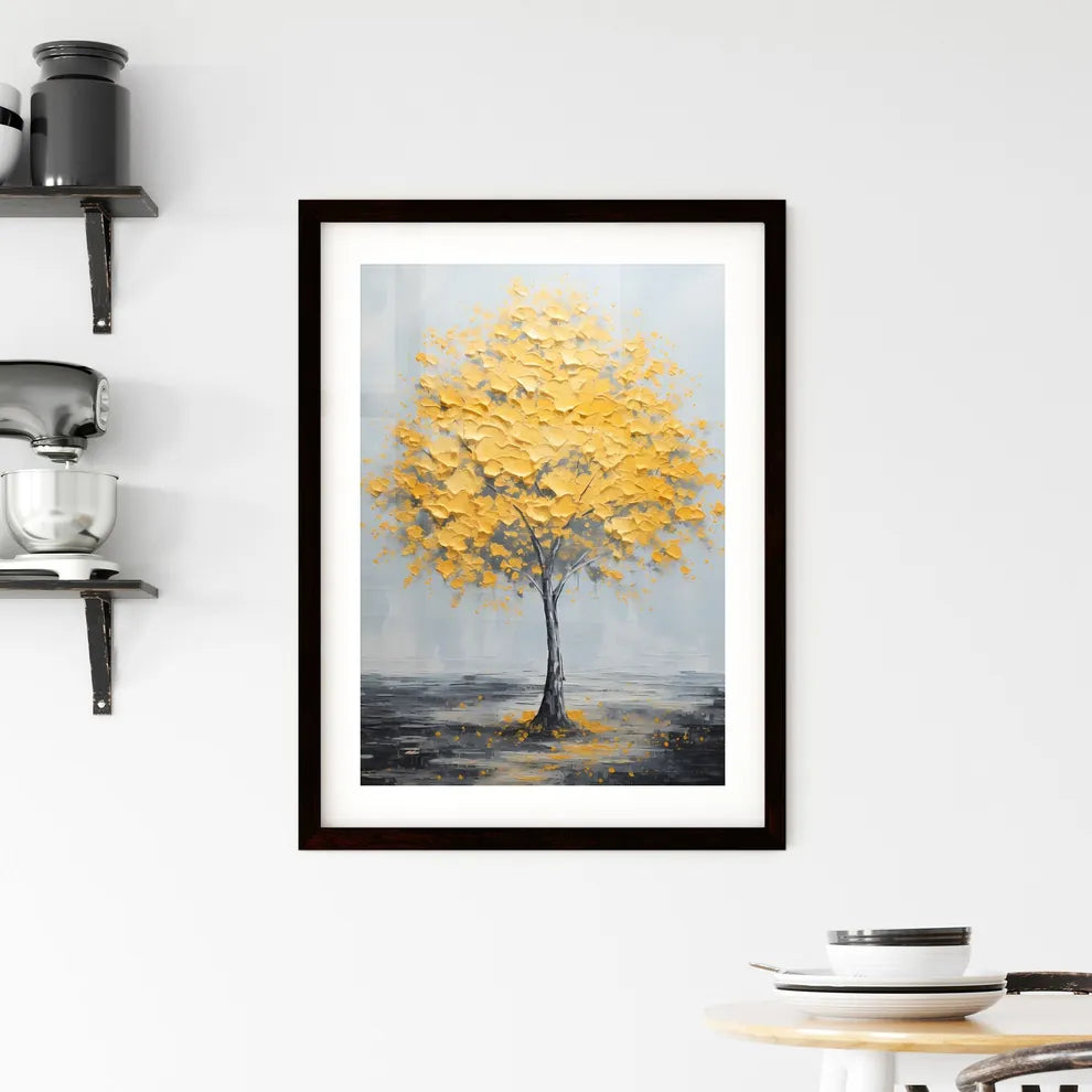 A Poster of a painting of a yellow tree - A  Framed Print