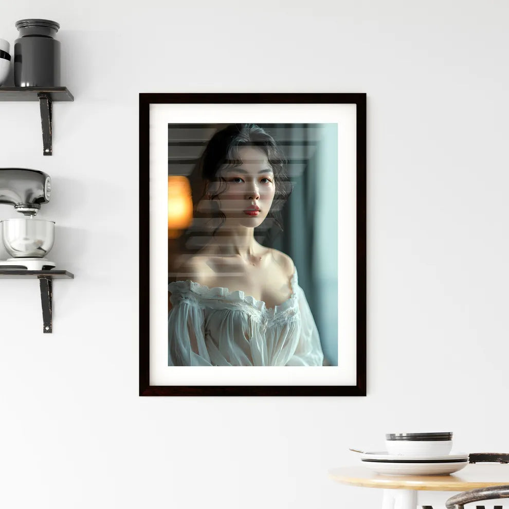 A Poster of A well-lit room with neutral-col Framed Print