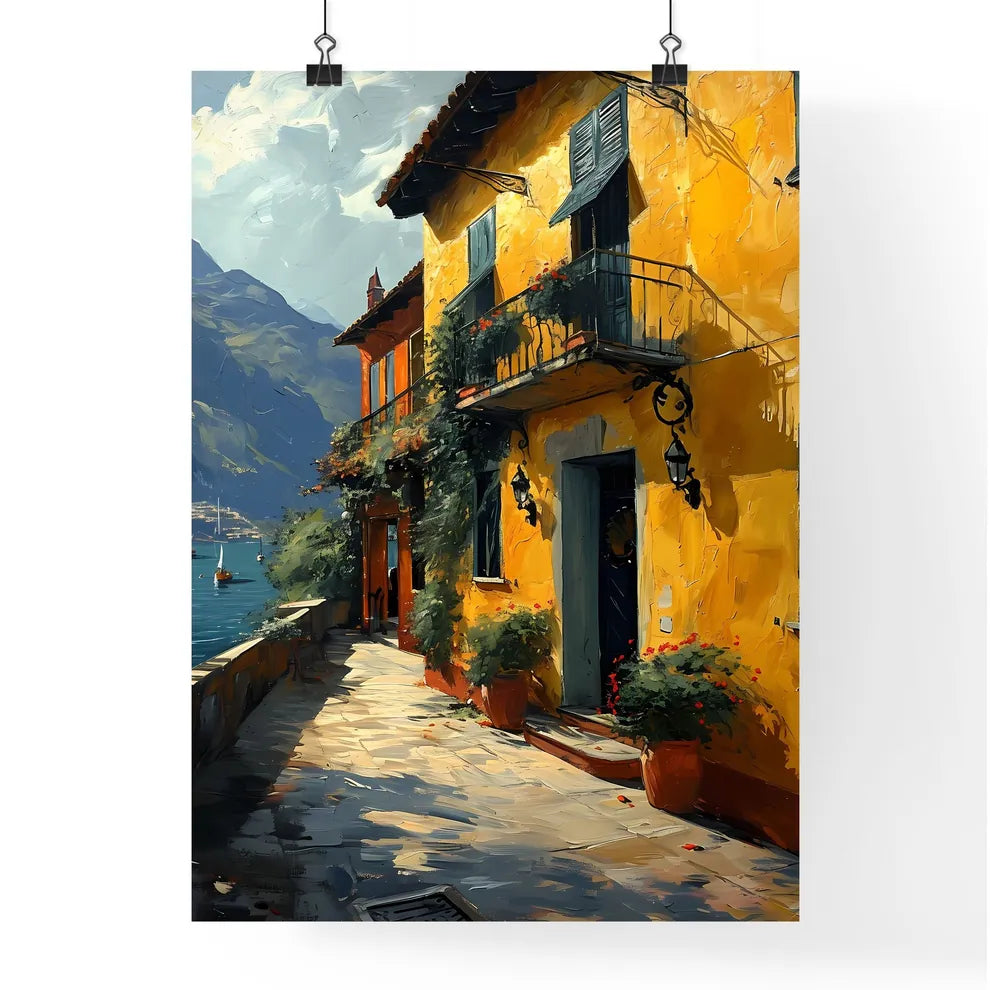 A Poster of Cte-dAzur France - A Yellow Building With Plants On The Side Of It Poster