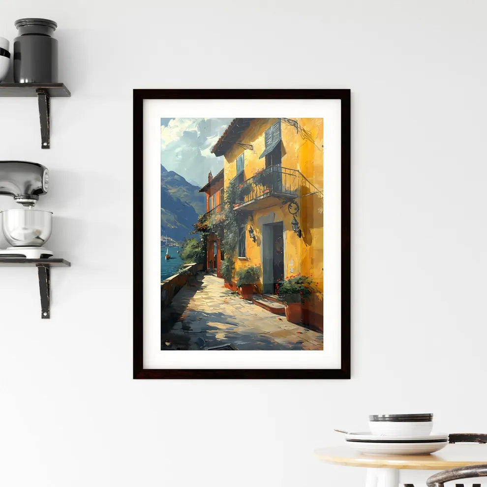 A Poster of Cte-dAzur France - A Yellow Building With Plants On The Side Of It Custom Print