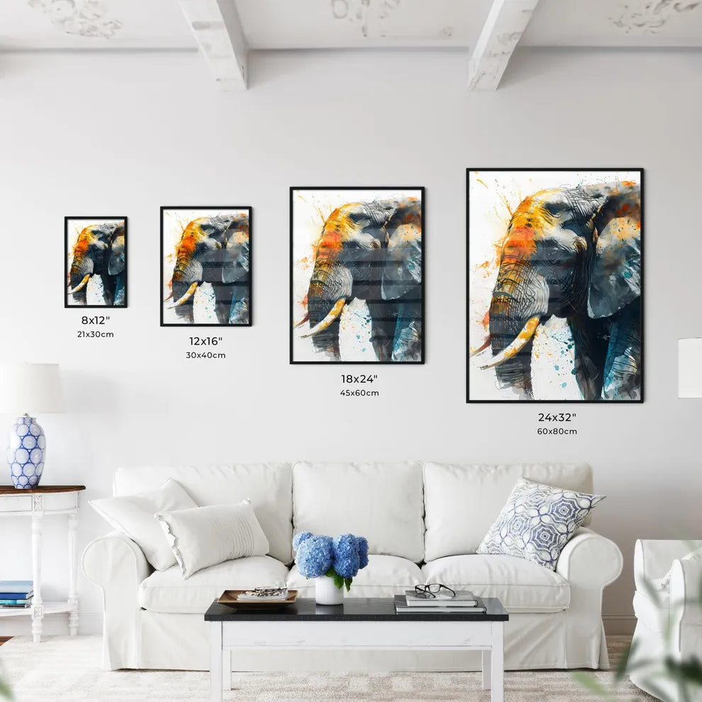 A Poster of Detailed sketch of a curious African Elephant  Size Chart