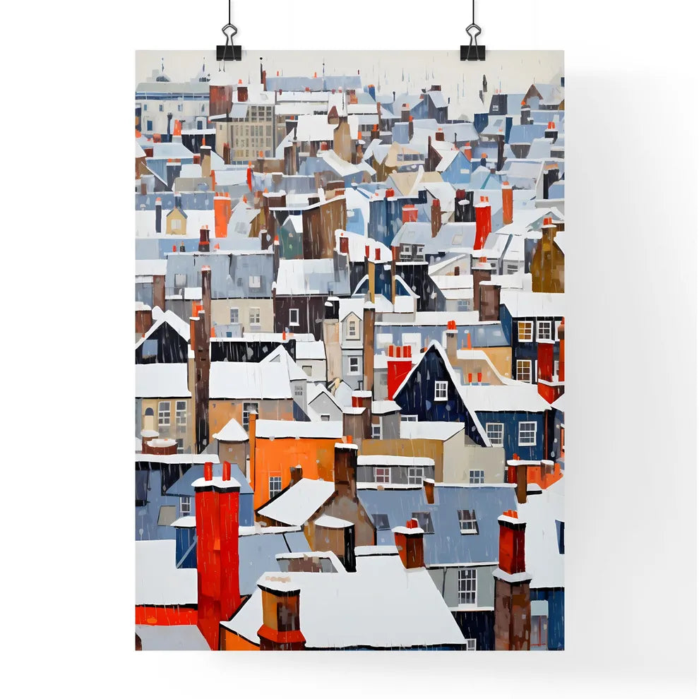 A Poster of snowy urban roofs of london - A Snow Covered Rooftops Of A City Poster