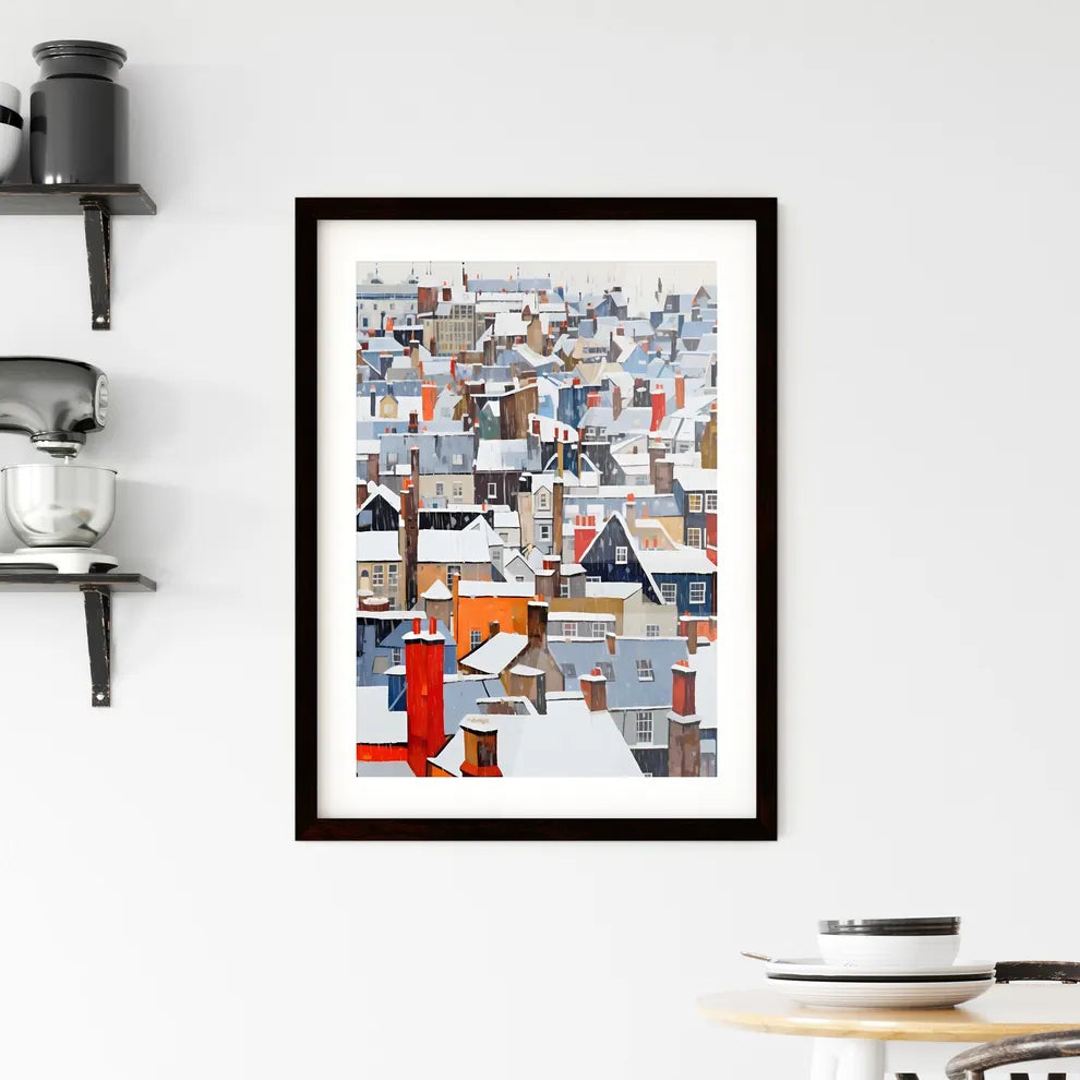 A Poster of snowy urban roofs of london - A Snow Covered Rooftops Of A City Custom Print