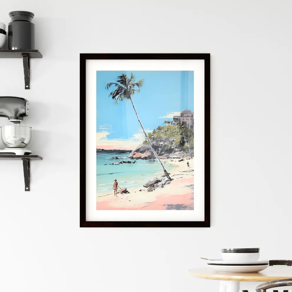 A Poster of Sandy tropical beach - A Paintin Framed Print
