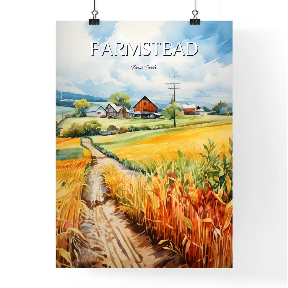 A Poster of A watercolor painting of a farml Poster