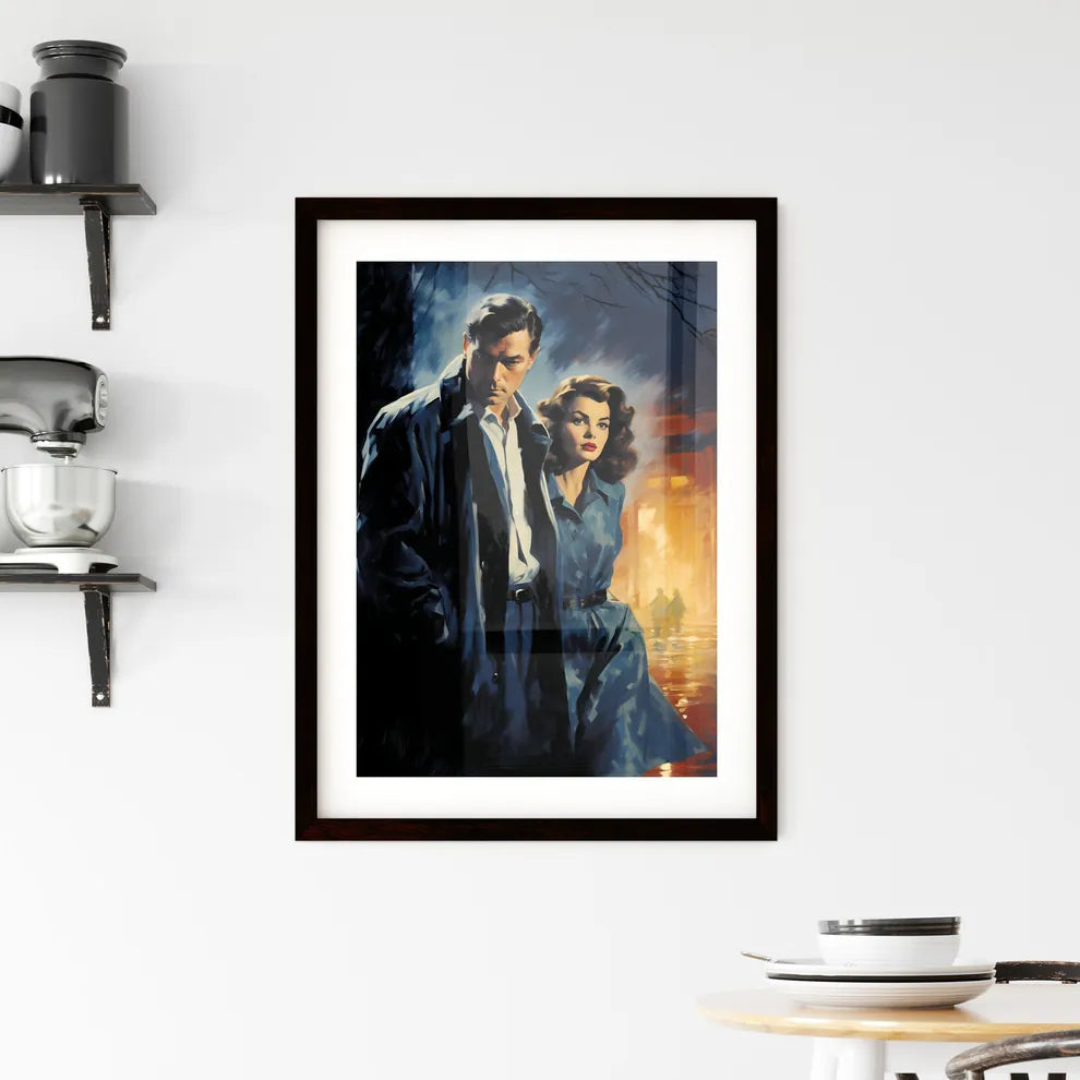 A Poster of 1940s pulp-noir style - A Man An Framed Print