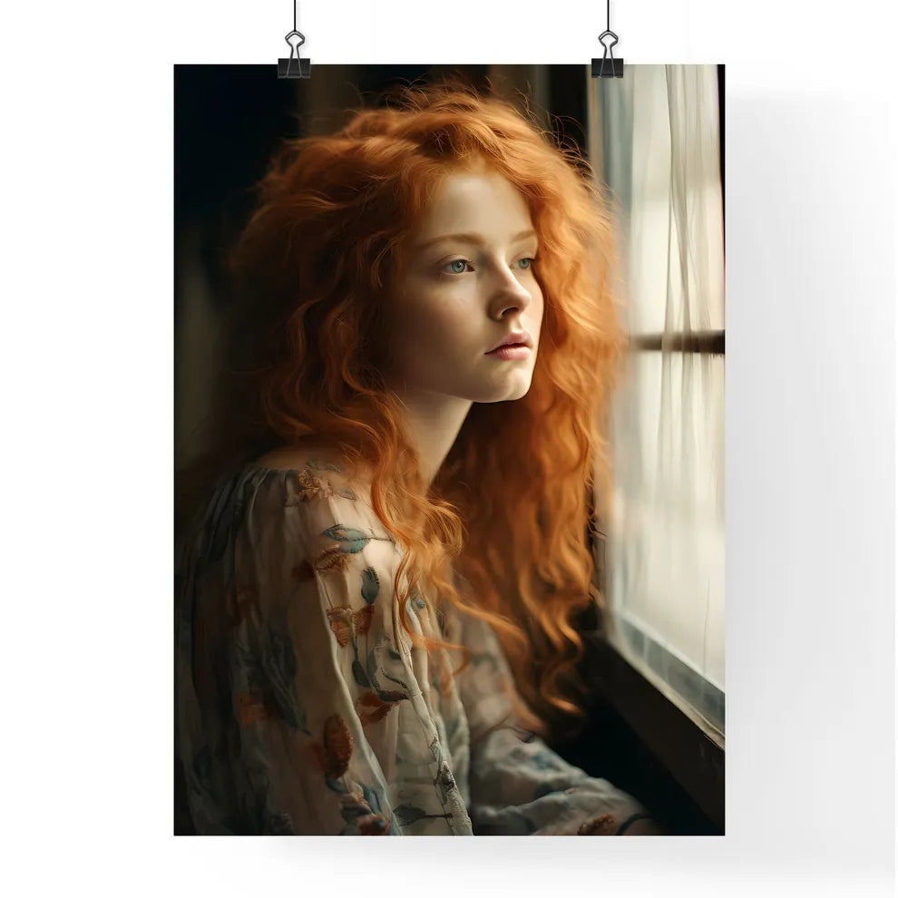 A Poster of woman with red hair sitting - A Woman Looking Out A Window Default Title