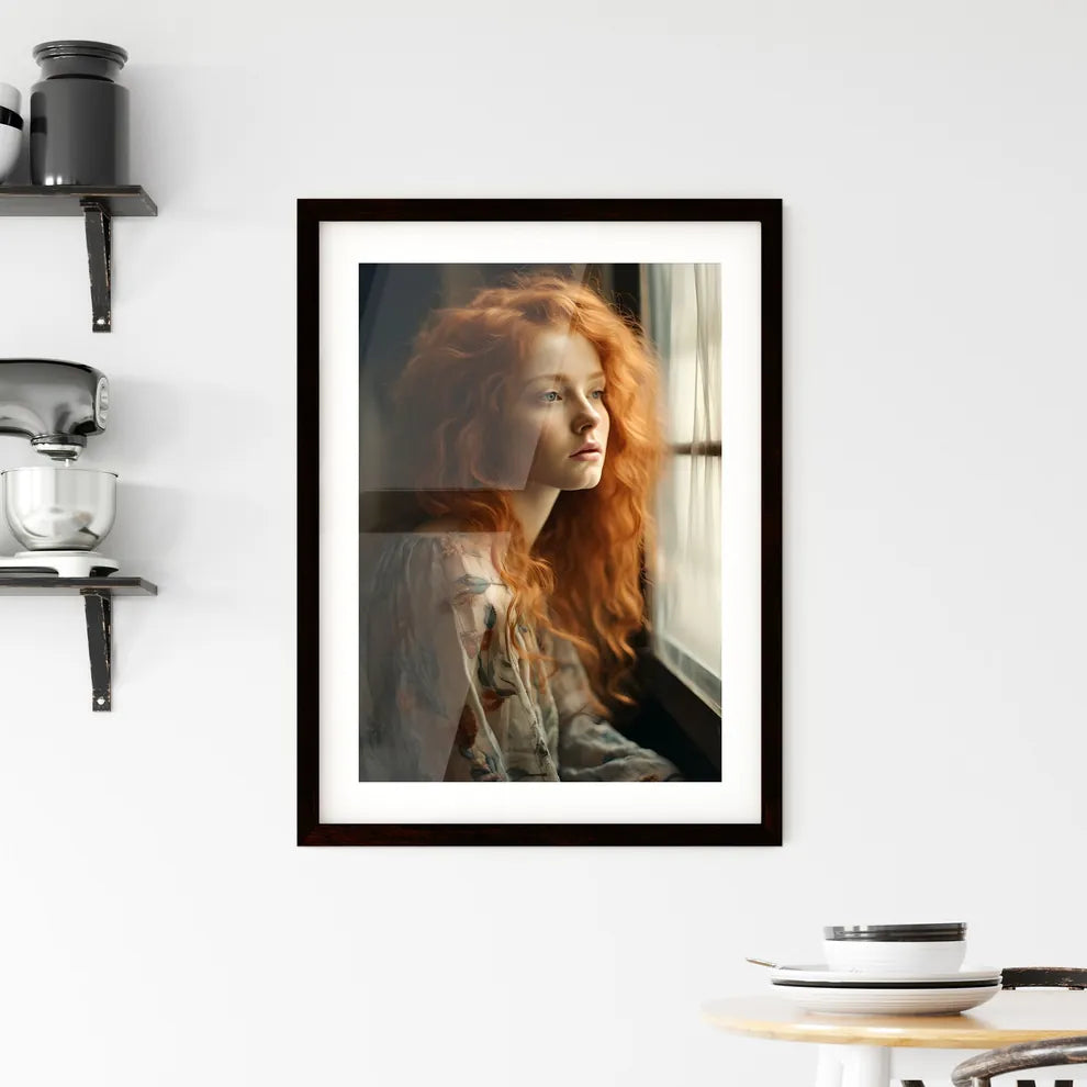 A Poster of woman with red hair sitting - A Woman Looking Out A Window Default Title