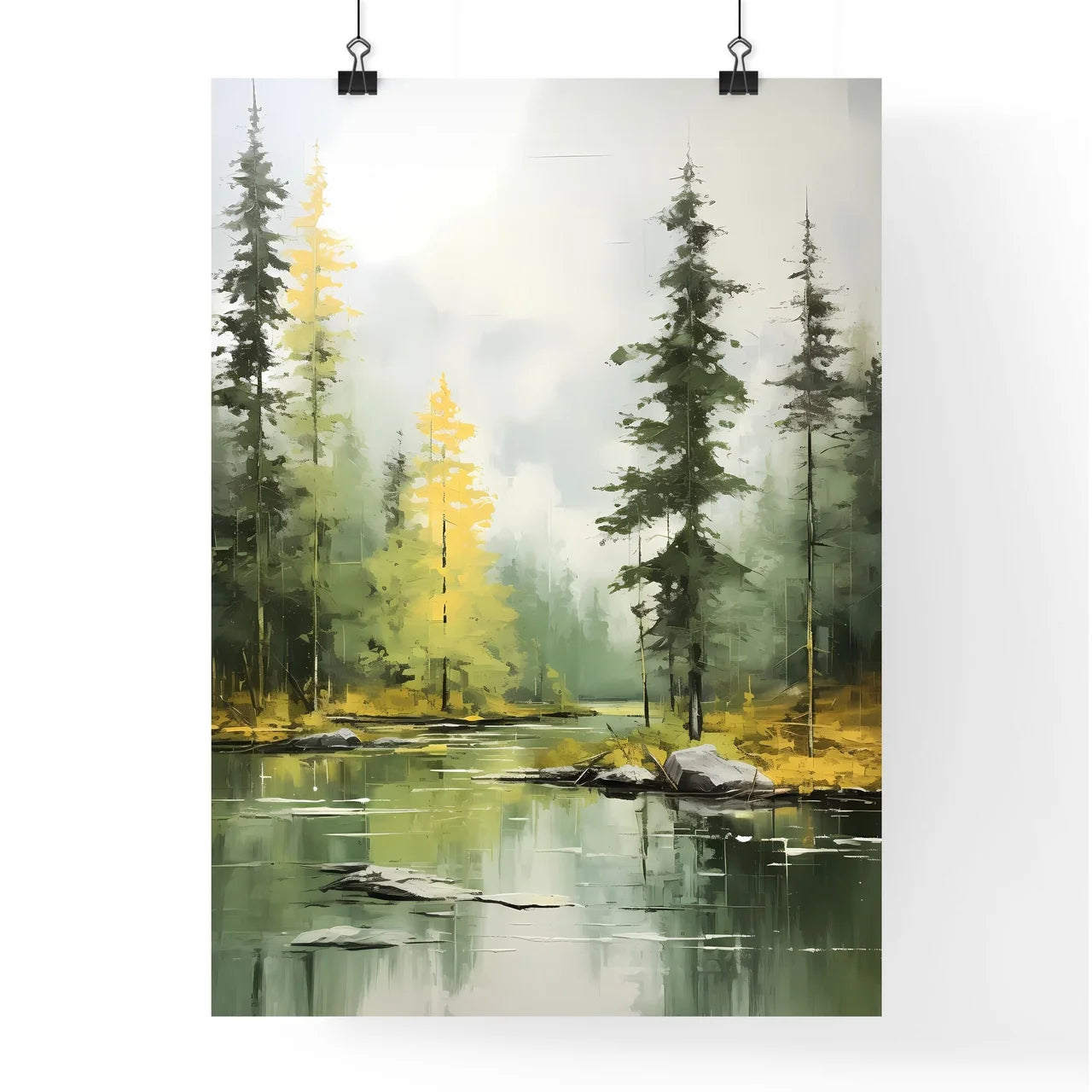 A Poster of green forest landscape oil - A R Poster