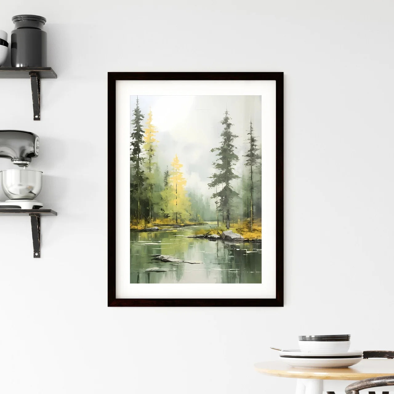 A Poster of green forest landscape oil - A R Framed Print