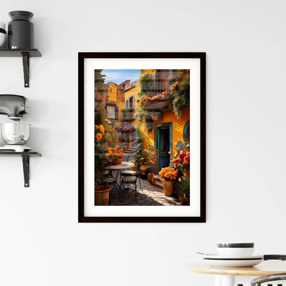 A Poster of San miguel vibrant color combinations - A Courtyard With Flowers And Plants Custom Print