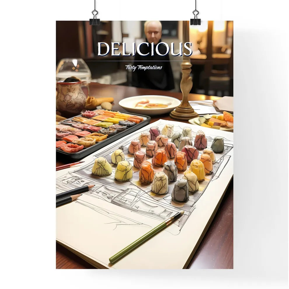 A Poster of sushi food drawing - A Drawing O Poster