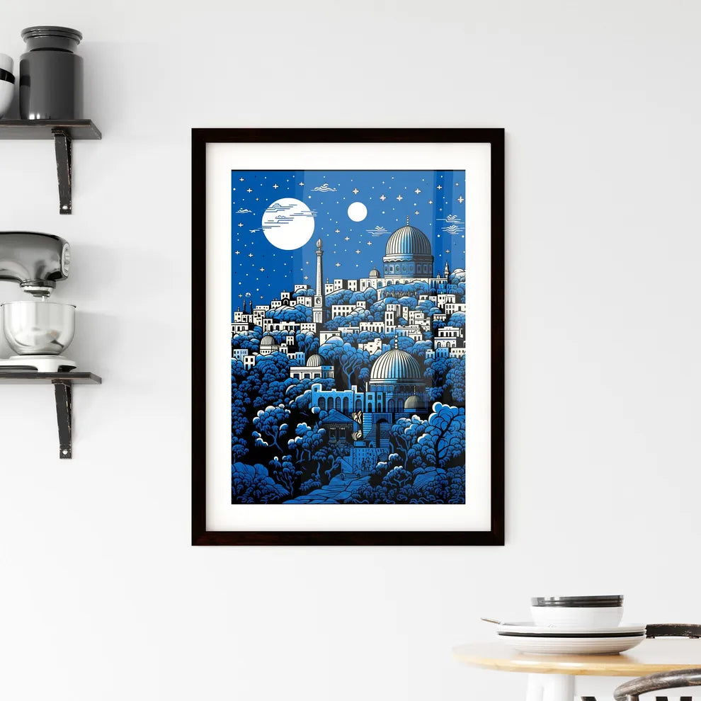 A Poster of outline the city of Jerusalem - A Cityscape With A Dome And Trees Custom Print