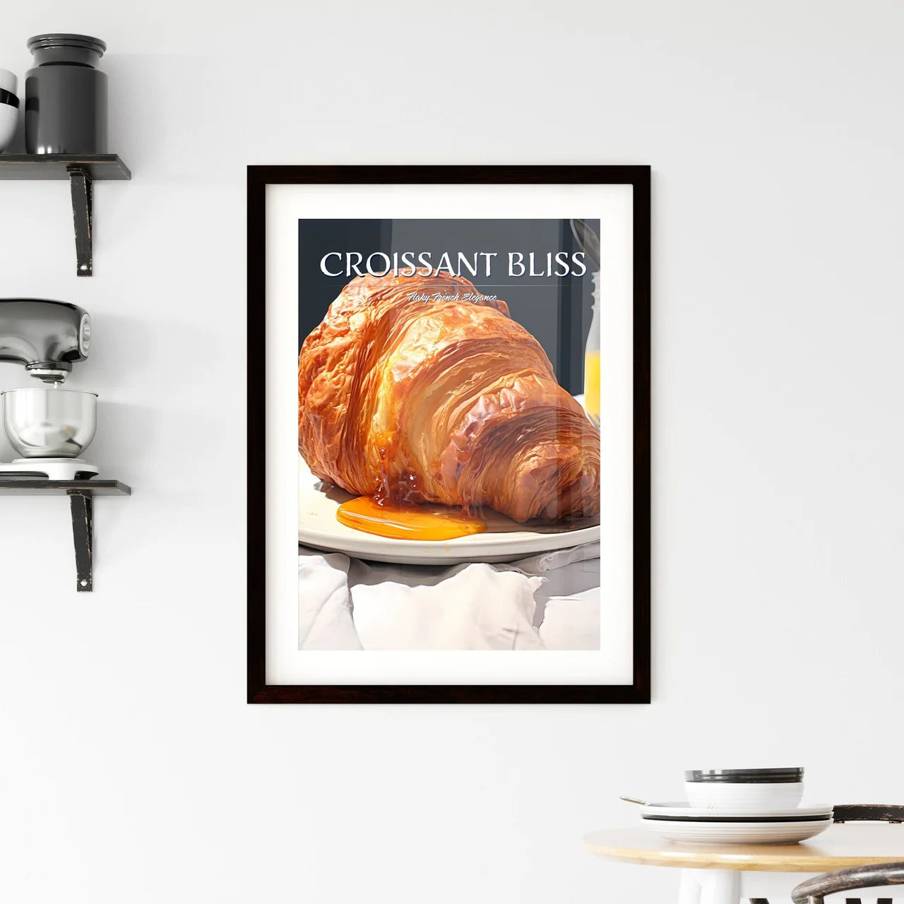 A Poster of Croissant - A Croissant On A Pla Framed Print