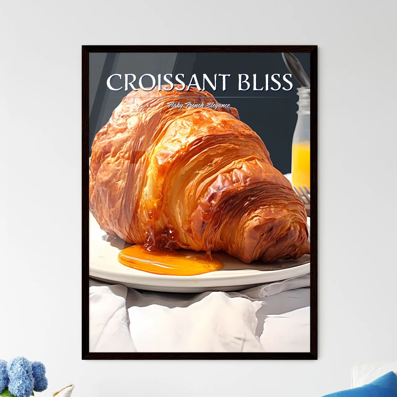 A Poster of Croissant - A Croissant On A Pla - Framed Art Print