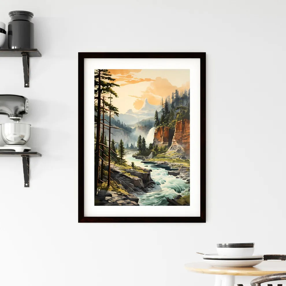 A Poster of Yellowstone National Park - A Ri Framed Print