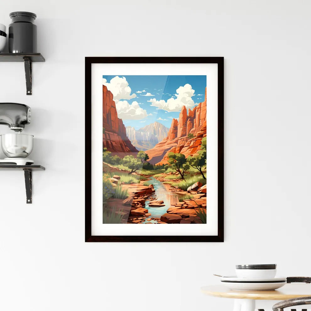 A Poster of Zion Utah National Park - A Rive Framed Print