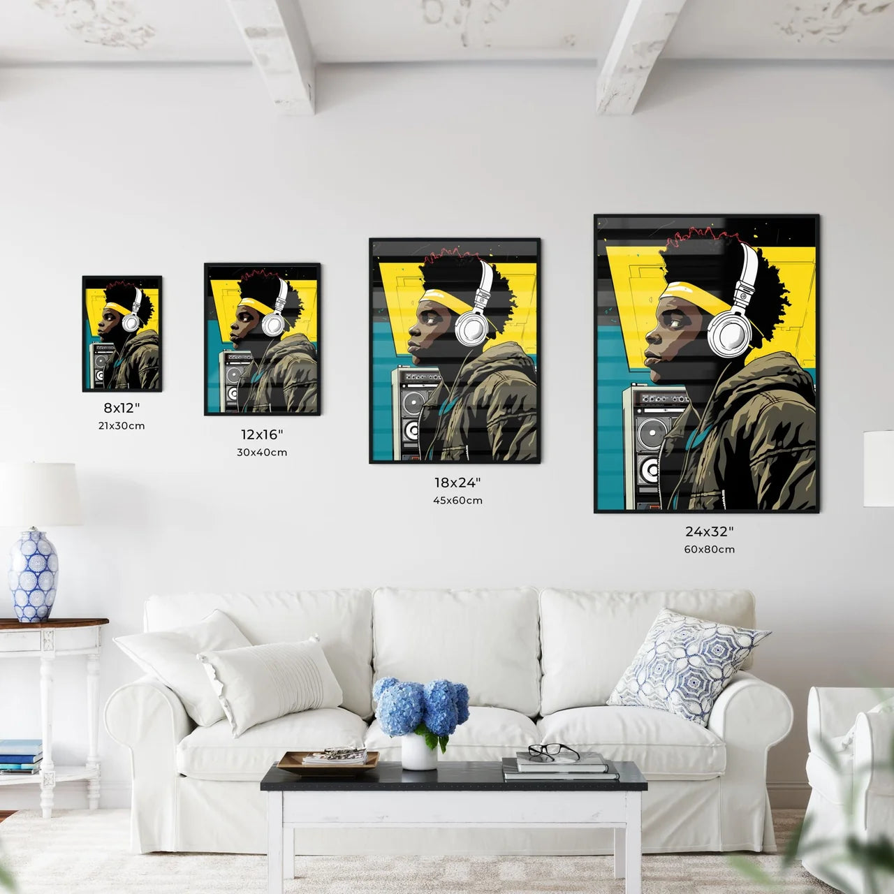 A Poster of a black teenager listening - A M - Kitchen Hangings