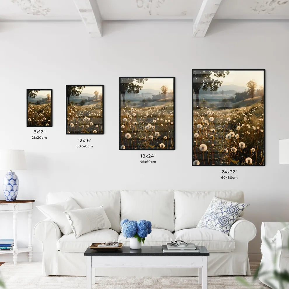 A Poster of a sea of dandelions styled as ac - Kitchen Hangings