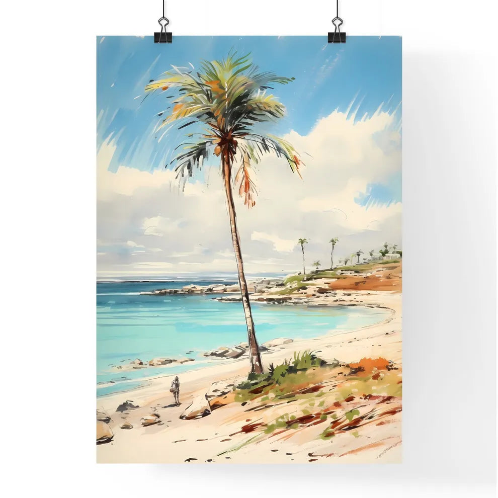 A Poster of desert tropical beach with palm  Poster