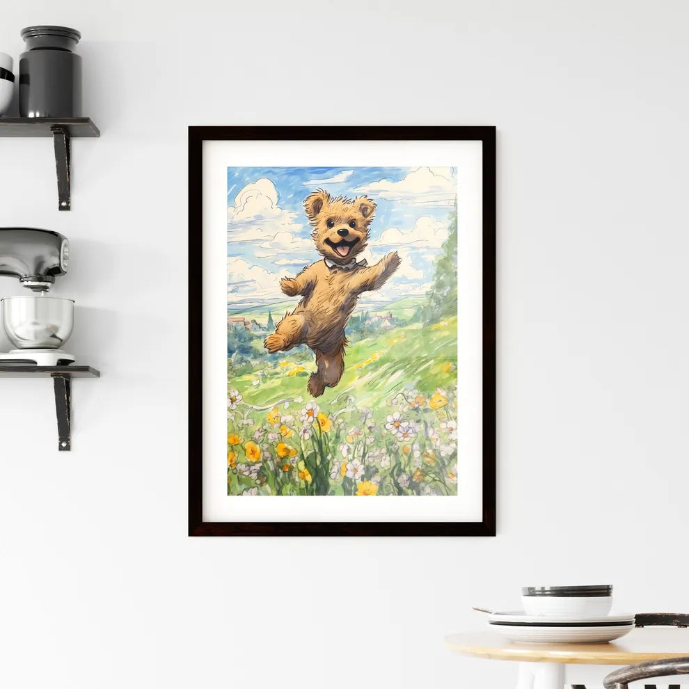 A Poster of funny dog jumping  Framed Print