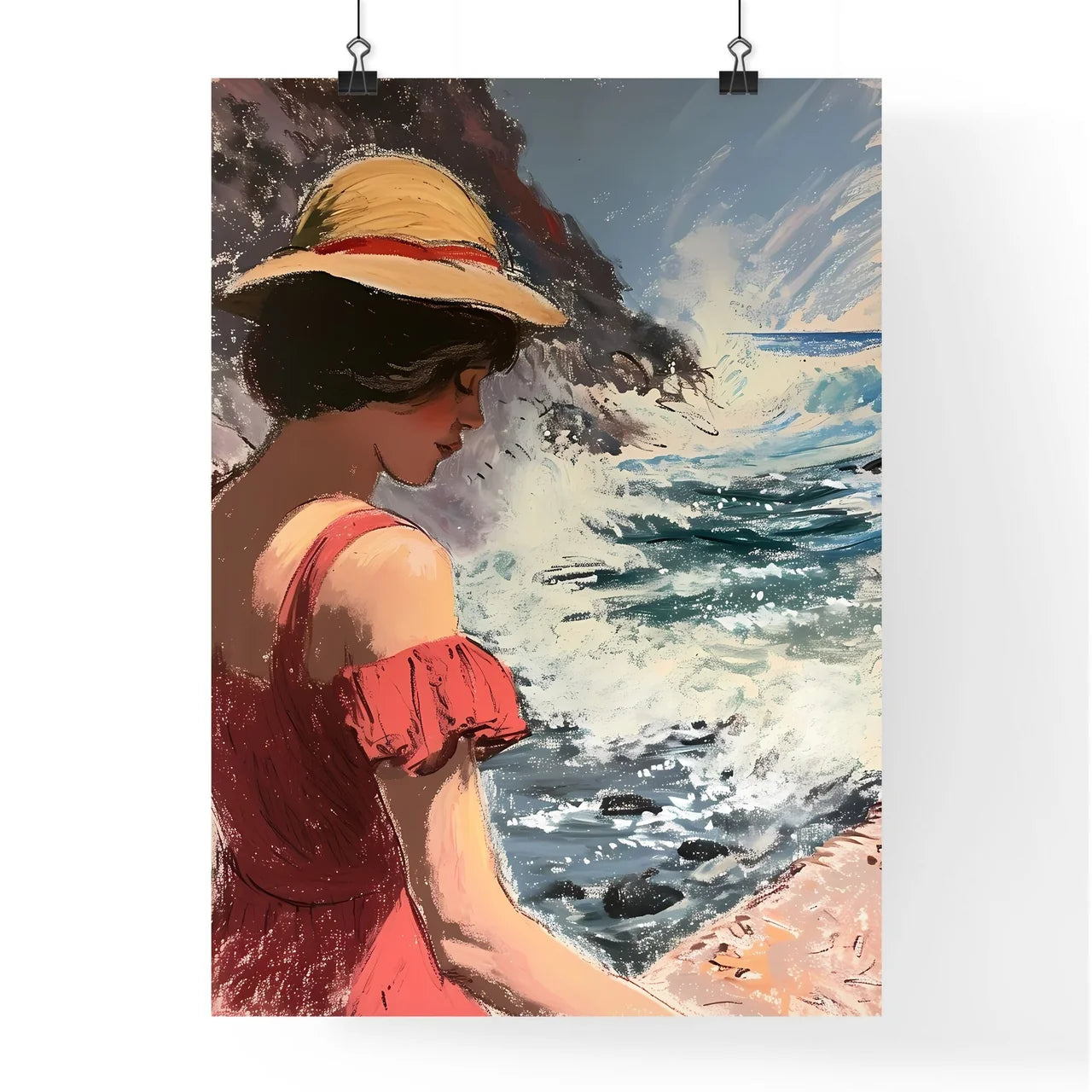 A Poster of pretty lady at the beach - A Wom Poster