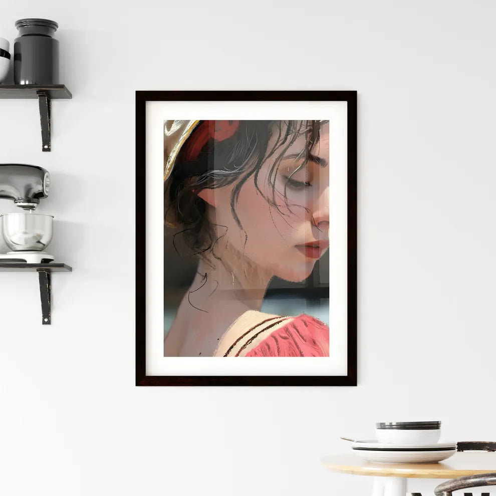 A Poster of pretty lady at the beach - A Wom Framed Print