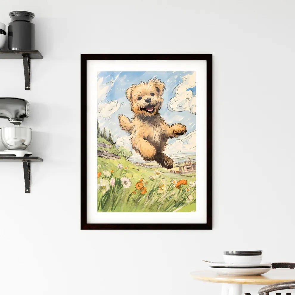 A Poster of funny dog jumping  Framed Print