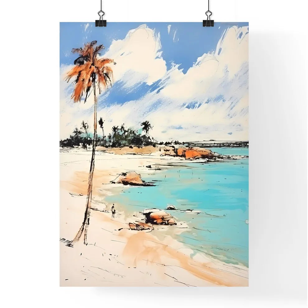 A Poster of desert tropical beach with palm  Poster