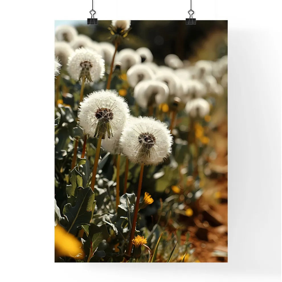 A Poster of a sea of dandelions styled as acrylic art  Poster