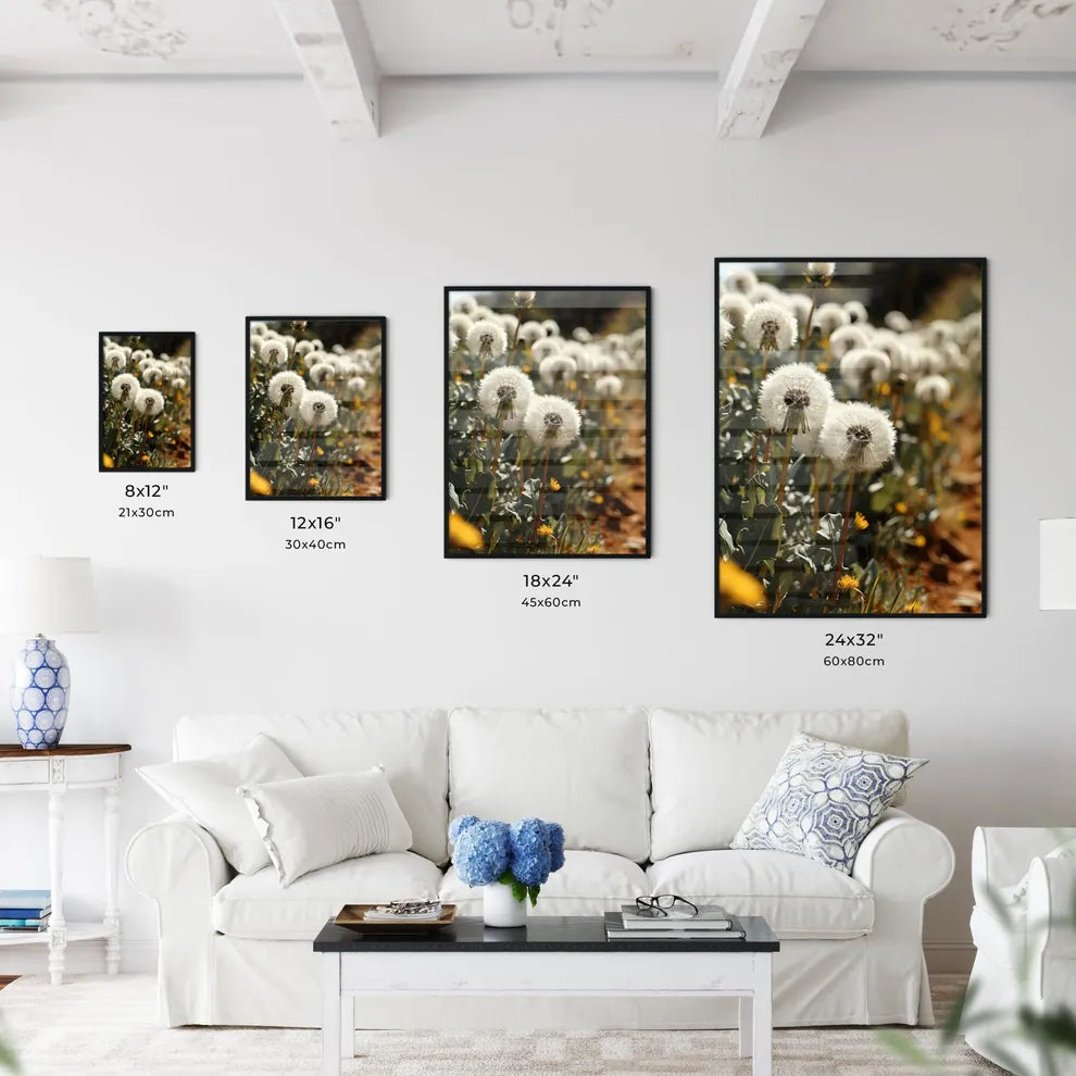 A Poster of a sea of dandelions styled as acrylic art  Size Chart