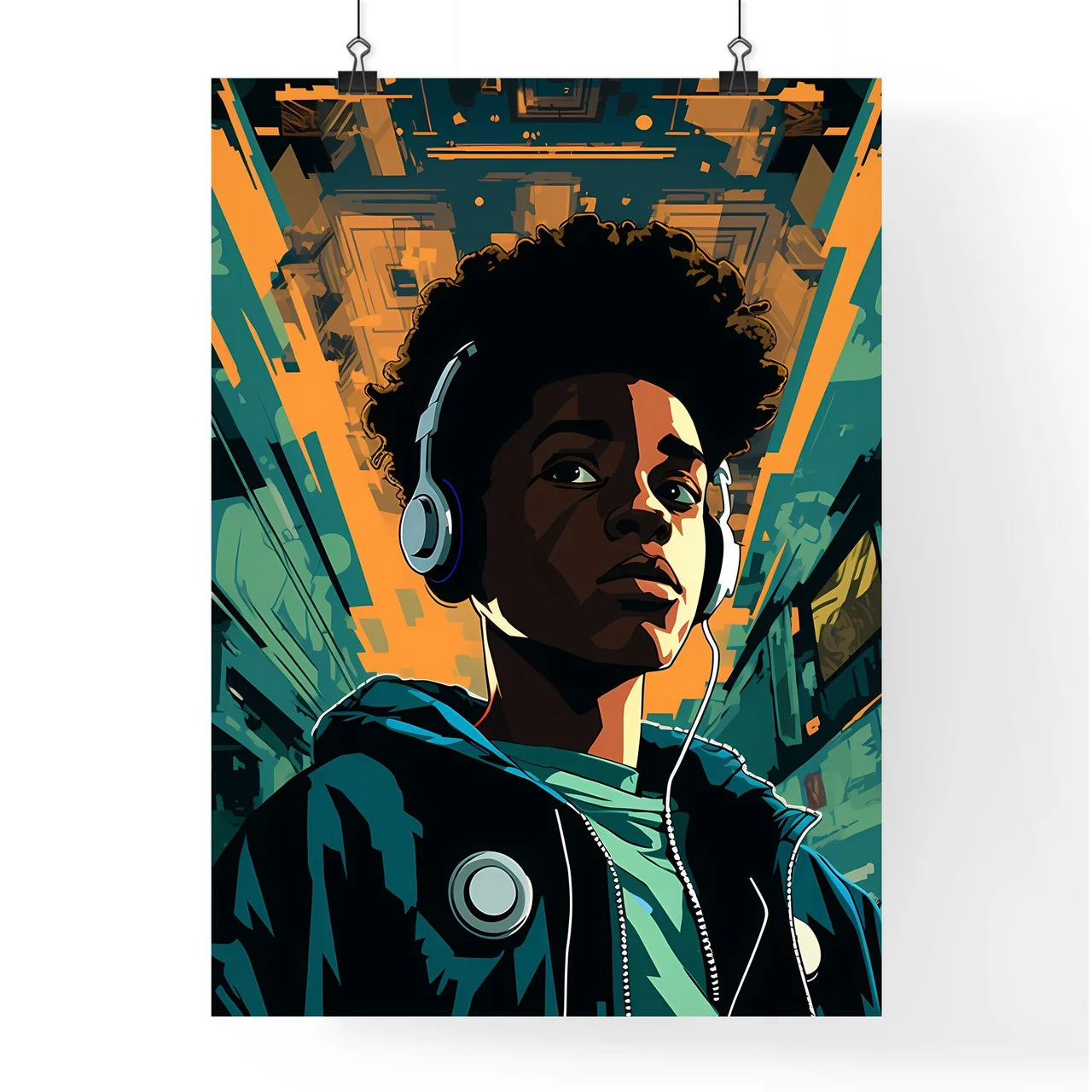 A Poster of a black teenager listening  Poster