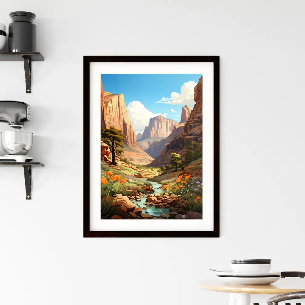 A Poster of Zion Utah National Park - A Rive Framed Print