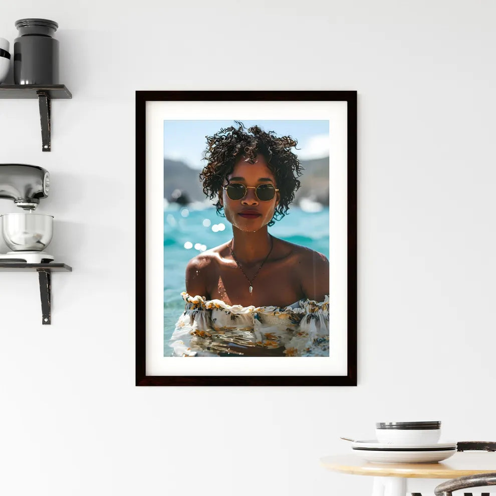 A Poster of a beautiful woman sitting poolsi Framed Print