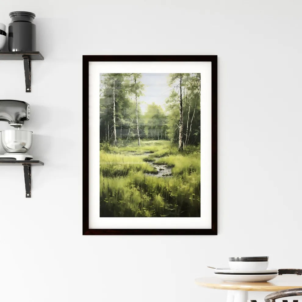 A Poster of a painting with green grass - A  Framed Print